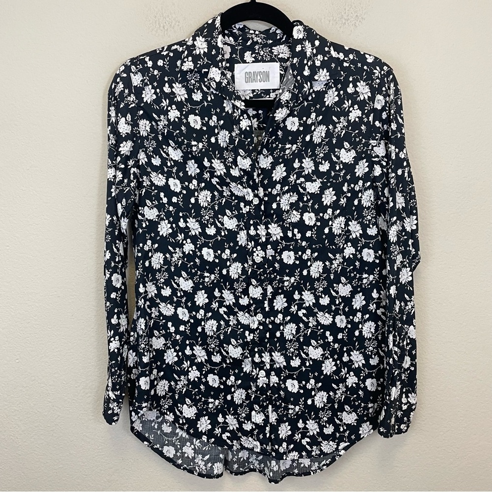 GRAYSON The Hero Black Floral Lyocell Long Sleeve Button Down‎ Shirt Size XS